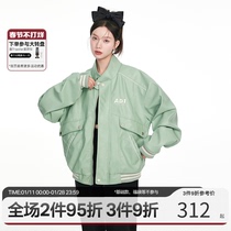 ANDYET AD1 22SS American logo embroidery PU leather split jacket spring mens and womens loose short coat