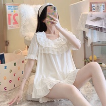 Sleepwear womens side collar summer thin short sleeves shorts pure cotton all-cotton cute style palace Tingfeng Princess Home Home Clothing
