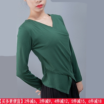 Modern dance suit Cotton female adult cross-neck Latin dance top Long-sleeved yoga body ballet practice suit