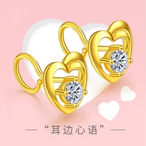 New 999 gold stud earrings women heart shaped gold inlaid earrings simple fashion earrings hypoallergenic to send girlfriend