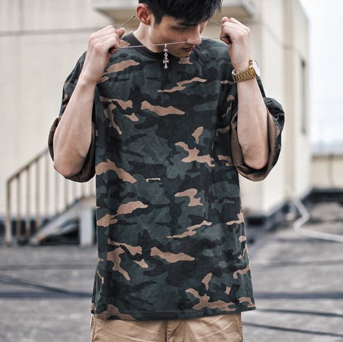 dopper oversize 丛林迷彩短袖 夏季潮流宽松oversize短袖t恤情侣_7折