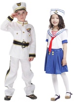 Halloween childrens film theme dress up police uniform white handsome little navy cute little sailor costume