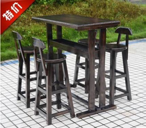 Factory direct bar table and chair combination Outdoor garden solid wood bar chair Coffee high foot table and chair set charcoal