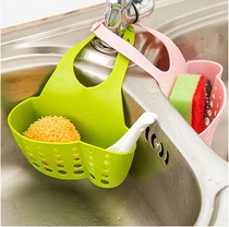 Kitchen shelve tap sponge drain rack adjustable press-buttoned sink containing hanging basket draining basket