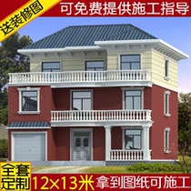Three-story villa with garage design rural self-built house construction drawing full set of drawings design building structure plan drawing