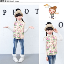 Autumn and winter new childrens down cotton liner vest vest girls clothing lace middle and large childrens cotton waistband child horse clip