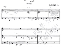 Adele tired vocal music playing and singing accompaniment score (with piano solo score)