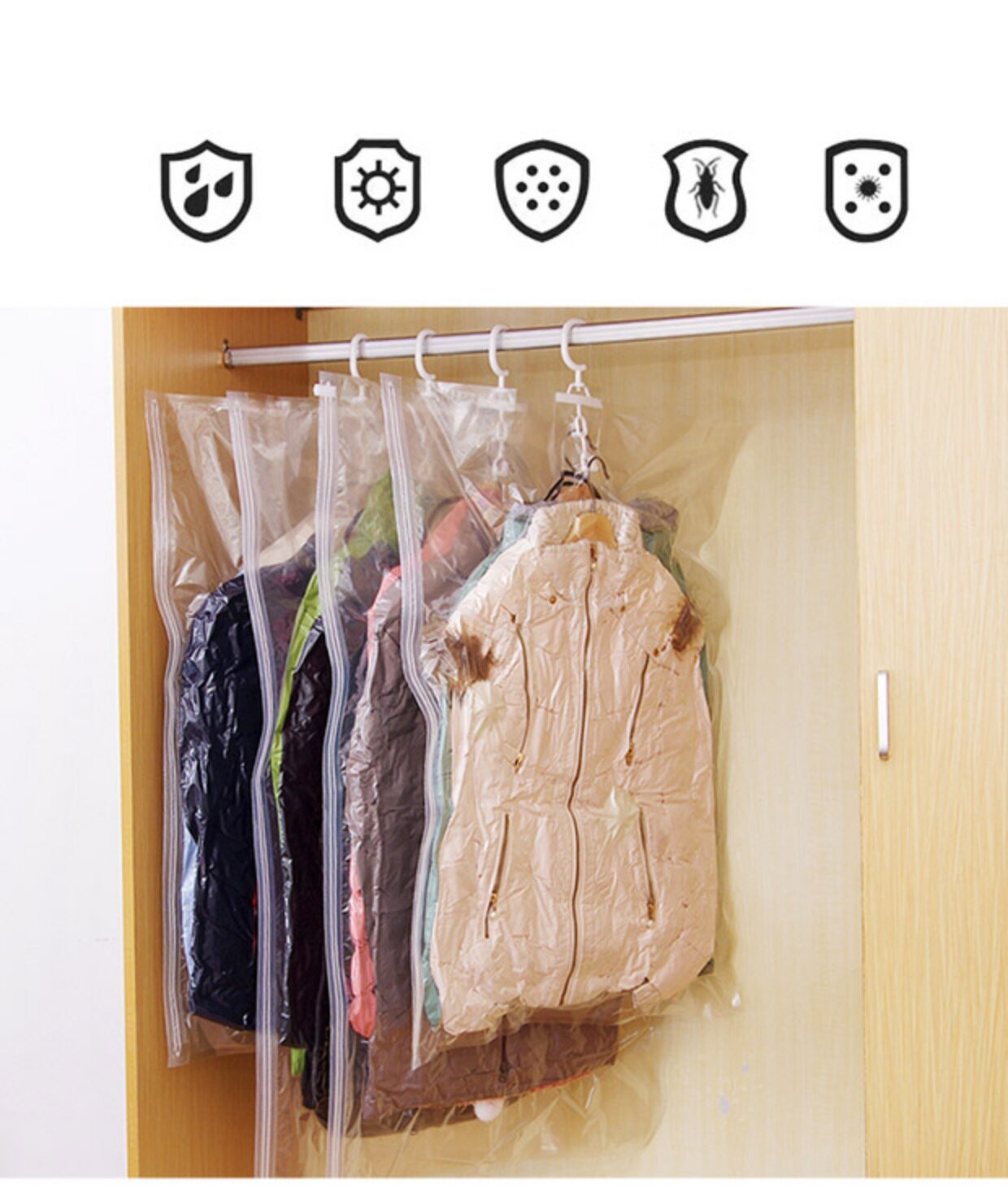 优思居 衣柜挂式羽绒服压缩袋 透明抽空气真空袋装衣服衣物收纳袋_7折