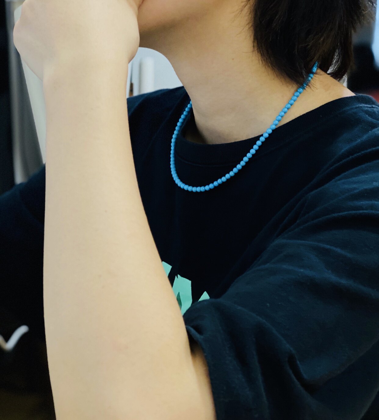 DIY аксессуары 流光家4mm高瓷蓝睡美人绿松石项链锁骨链原矿无优化松石小米珠