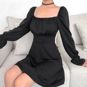 Long sleeve dress with European and American collar and corny lace up at back