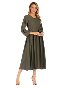 Long sleeve V-neck split loose dress