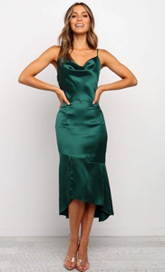 Sexy solid color imitation silk slim party Sling Dress