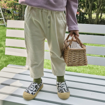 Yangmeijia 2021 autumn new girls casual pants all-match trousers baby beige jeans