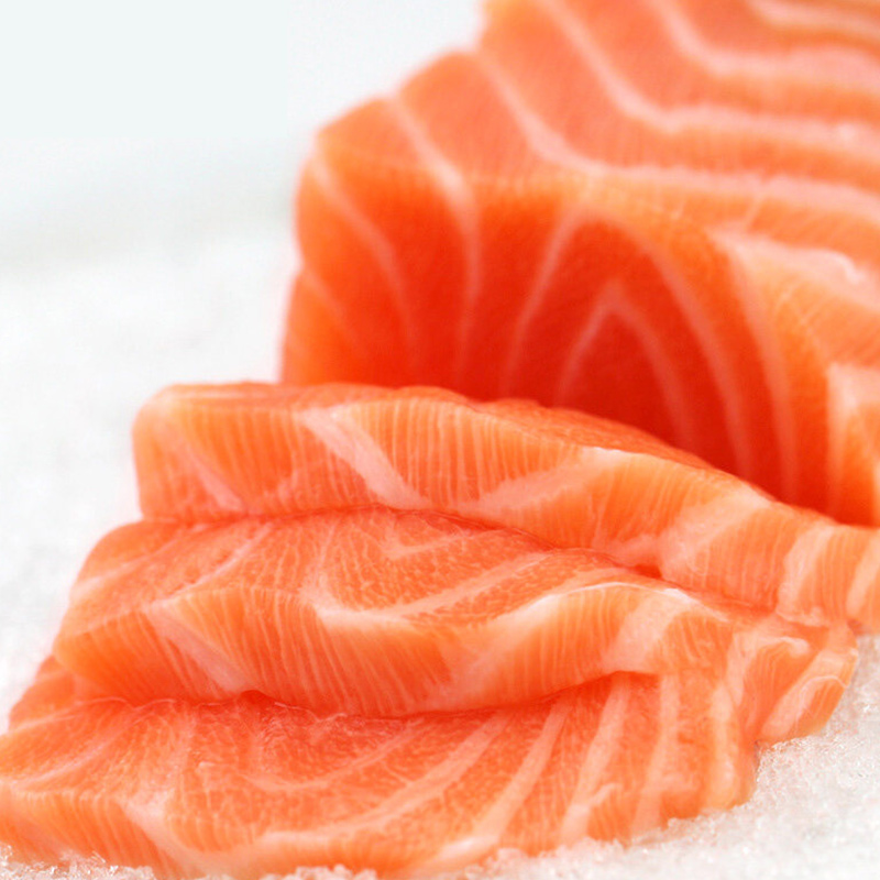 fresh imported salmon sashimi boutique middle section chilled salmon net meat 150g  mustard + soy sauce