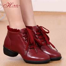 Red Leigh People New Square Dance Shoes Genuine Leather Women Soft Bottom Adults Sailors Dancing Shoes Summer Outwear Middle And Dance Shoes