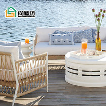 Nordic Outdoor Rattan Sofa Patio Courtyard Garden Outdoor Terrace Casual Rattan Sofa Combined Sample Board Room Waterproof Sofa