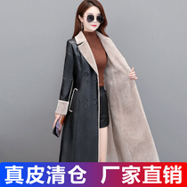 2022 Winter's new leather leather coat female coat with velvet and thick fur integrated long yard fur coat tide