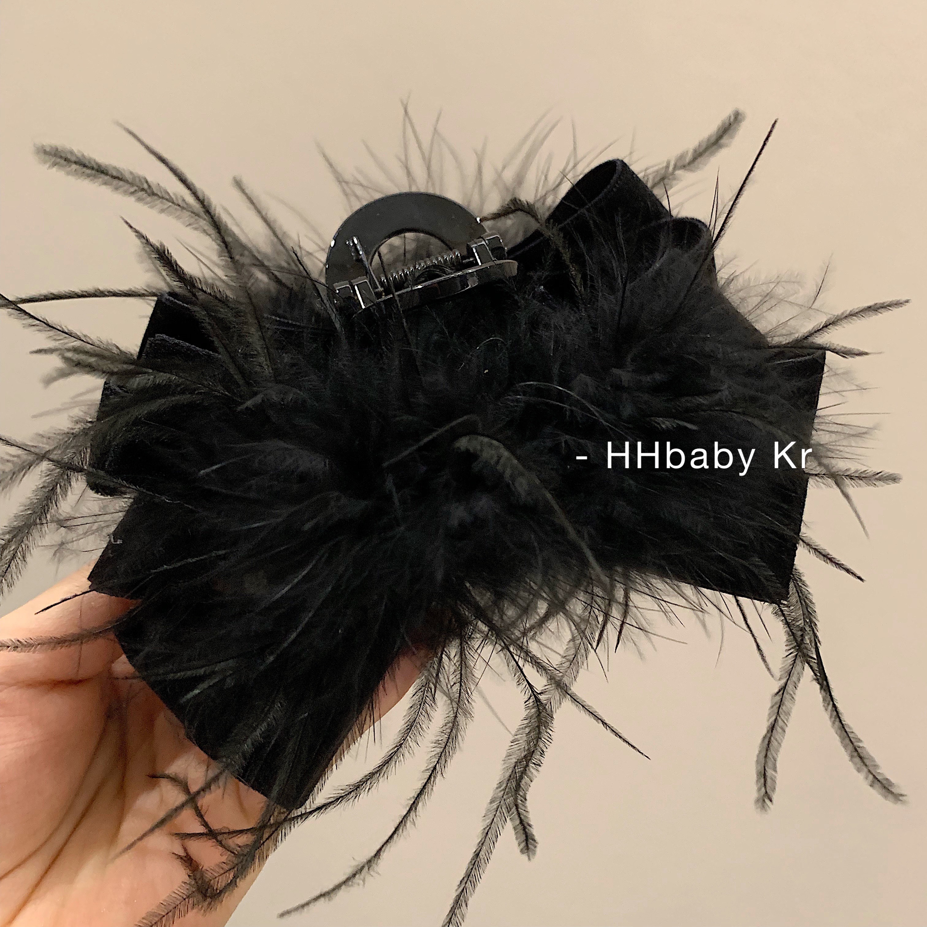 【HHBABY KR】韩国进口 纯欲羽毛丝绒蝴蝶结抓夹 鲨鱼夹发卡发夹