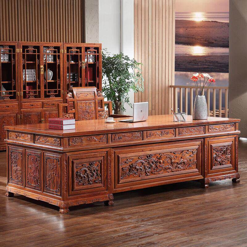 红木书桌办公台刺猬紫檀办公桌实木中式大班台老板桌花梨木办公桌_9折