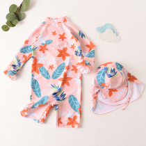  2021 Korean new version of childrens swimsuit Womens one-piece sunscreen quick-drying long-sleeved suit Girls  swimsuit Childrens swimsuit