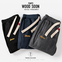 WOODSOON sports pants mens autumn and winter plus velvet knitted pants casual pants pants spring and autumn mens pants tide