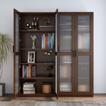 Simple solid wood bookcase with door four-door combination bookcase glass door 2-door single locker home bookcase storage