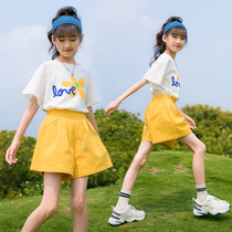 British NextElsa Girls Suit 2022 Summer New Ocean Air Korean Version Tide Casual Sports Short Sleeve Two Sets
