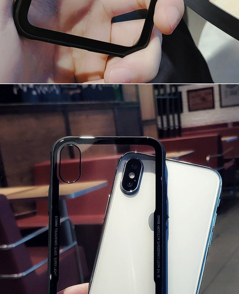 苹果x手机壳透明玻璃镜面iphonex抖音同款ins网红iphone7潮后壳白7p