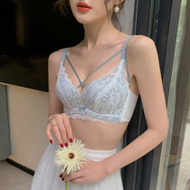 Lace Lingerie Feminine Sense of Small Chest Coaling with Large Free Steel Ring Adjusted Type of Accessory Milk Pure Desire Bra Hood Suit