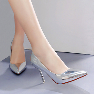 High-heel Fine-heeled Mirror Painted Leather Tip Single Shoes 