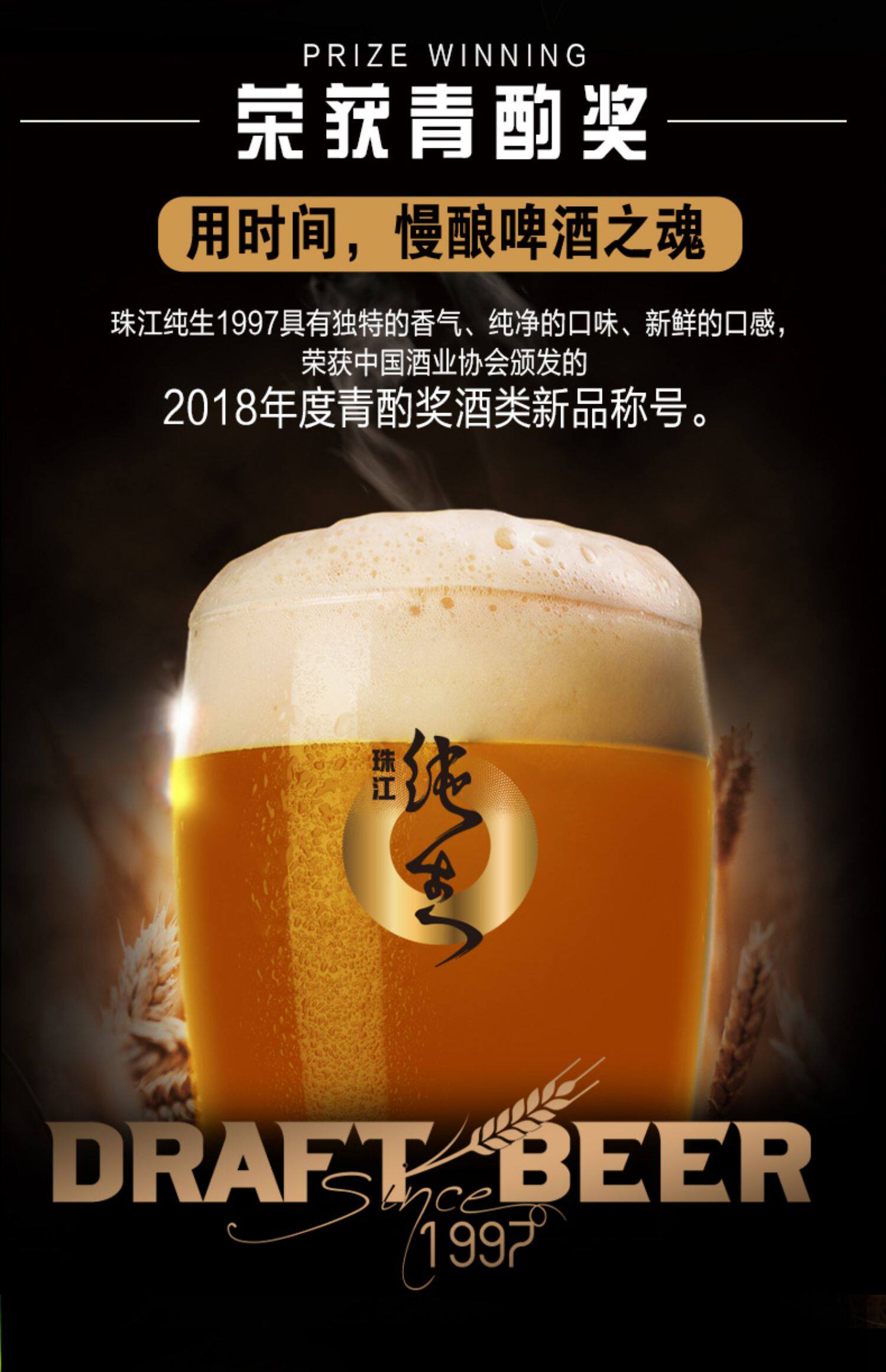 珠江97经典纯生啤酒500ml*12罐 生啤酒整箱听装国产黄啤易拉罐