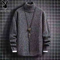Flowers Playboy High collar sweater Mens winter loose sweatshirt Han version Lazy Mens Knitted Sweatshirt Autumn Winter Plus Suede Thickened