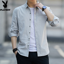 Flower Playboy Denim Shirt Male High Level Sensation Tooling Business Casual Jacket Spring Autumn mens shirt Long sleeves