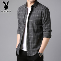 Flowers Playboy Plaid Shirt Male Long Sleeve Shirt Casual Business Mens Jacket Springtime inch Shirt pure cotton mill wool