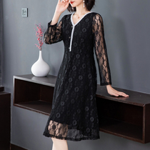 Fat sister plus size women lace dress 2021 autumn new long sleeve fat mm cover span thin skirt foreign style