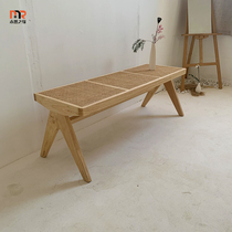 Nordic all solid wood bench home dining table stool long bench door change shoe stool simple modern rattan bed end stool