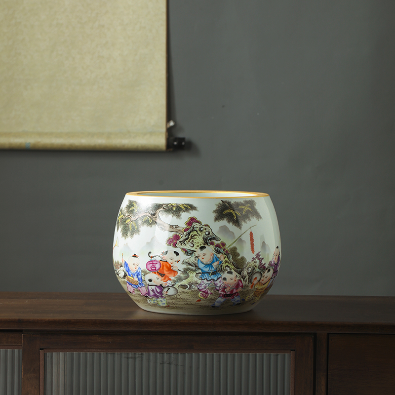 Jingdezhen ceramic famille rose porcelain basin creative home desktop cylinder accessories to the sitting room porch ceramic flower pot furnishing articles