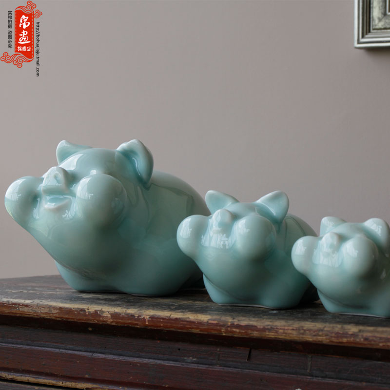 Jingdezhen ceramic furnishing articles manually shadow blue lovely pig cow animal home sitting room adornment porch desktop furnishing articles