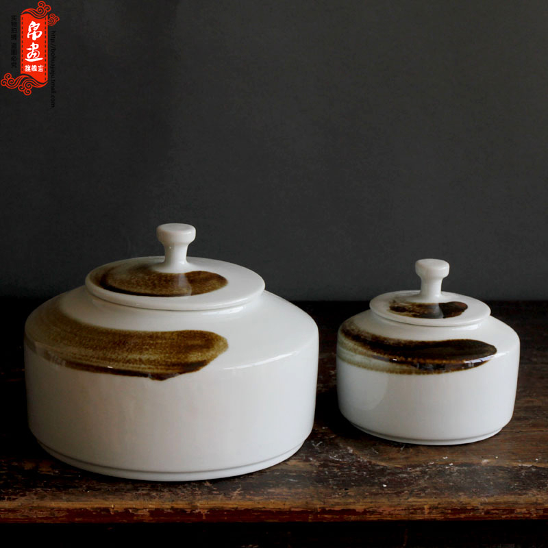 Storage tank is checking porcelain of jingdezhen ceramics under high temperature and glaze color tea place hand draw freehand brushwork in traditional Chinese painting creative caddy fixings