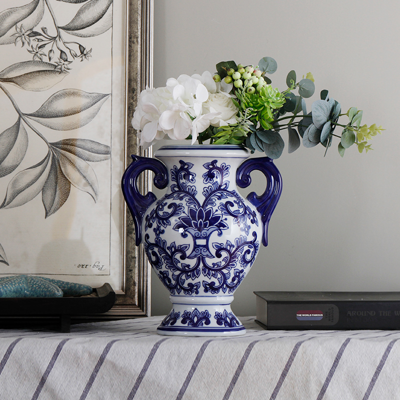 Jingdezhen ceramics vase large blue and white porcelain of the sitting room of Chinese style household TV ark, furnishing articles ceramic vases