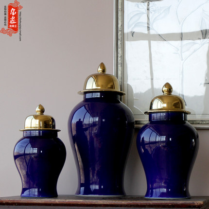 General jingdezhen ceramic pot vase color glaze gold - plated silver cover home decoration flower arranging furnishing articles storage tank is the living room