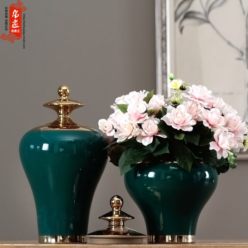 I and contracted gold - plated vase jingdezhen porcelain pot furnishing articles retro fresh green color glaze decorations by hand