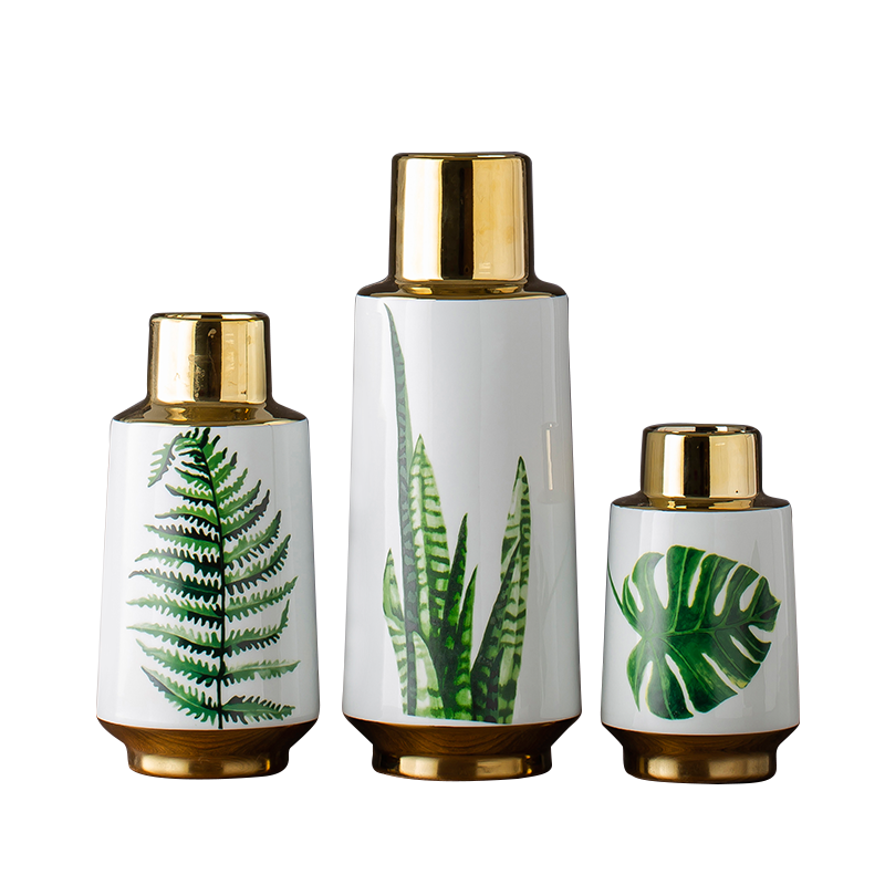 Hand made green leaves gilded ceramic bottle household act the role ofing is tasted furnishing articles porcelain bottle of jingdezhen ceramic ornaments the cut flower