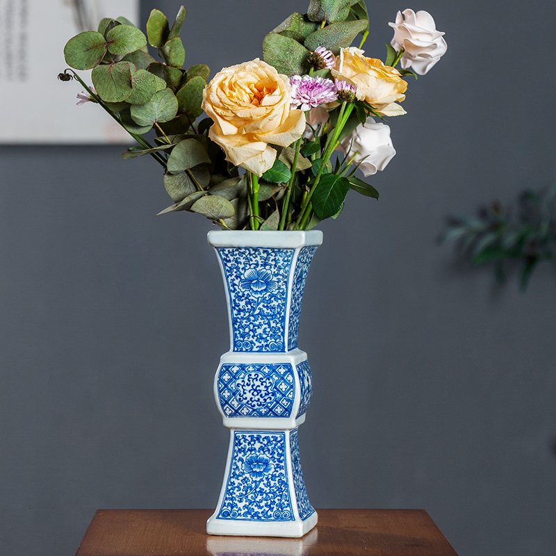 Antique blue and white porcelain vases, flower vase with flower arranging Chinese jingdezhen ceramics study adornment rich ancient frame furnishing articles