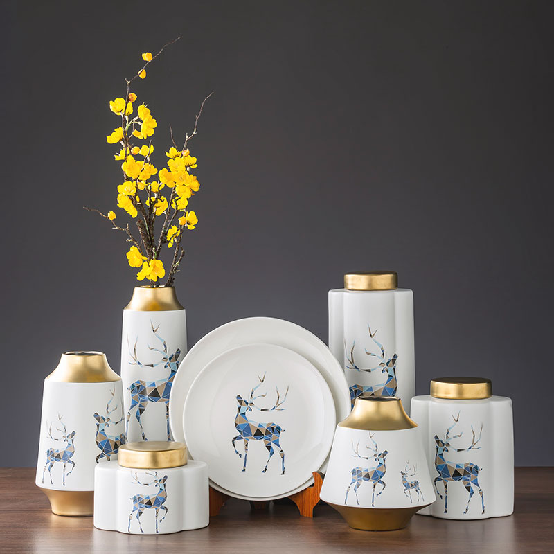 Vase furnishing articles sitting room flower arranging sika deer household furnishings jingdezhen Nordic creative contracted wind desktop ornaments