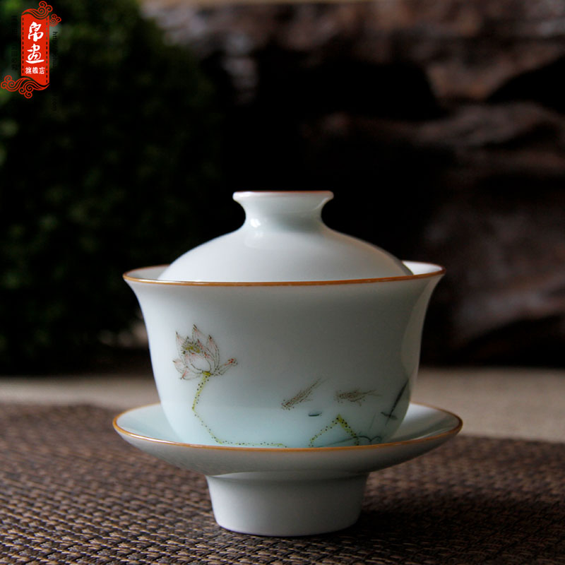 Jingdezhen ceramics by hand shadow under the blue glaze color ceramic tureen temperament kunfu tea