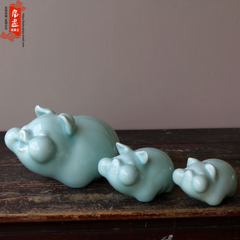 Jingdezhen ceramic furnishing articles manually shadow blue lovely pig cow animal home sitting room adornment porch desktop furnishing articles