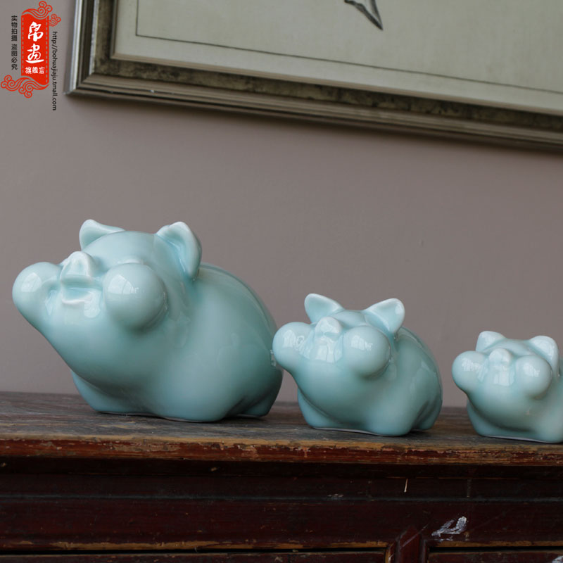 Jingdezhen ceramic furnishing articles manually shadow blue lovely pig cow animal home sitting room adornment porch desktop furnishing articles