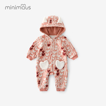 Baby jumpsuits spring and autumn clothes for men and women baby air layer hooded cute newborn clothes out cotton climbing clothes