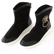 Spring and Autumn vintage Chinese wind mid-barrel canvas non-slip rear zipper Hanfu shoes men copper ring Martin Knight boots